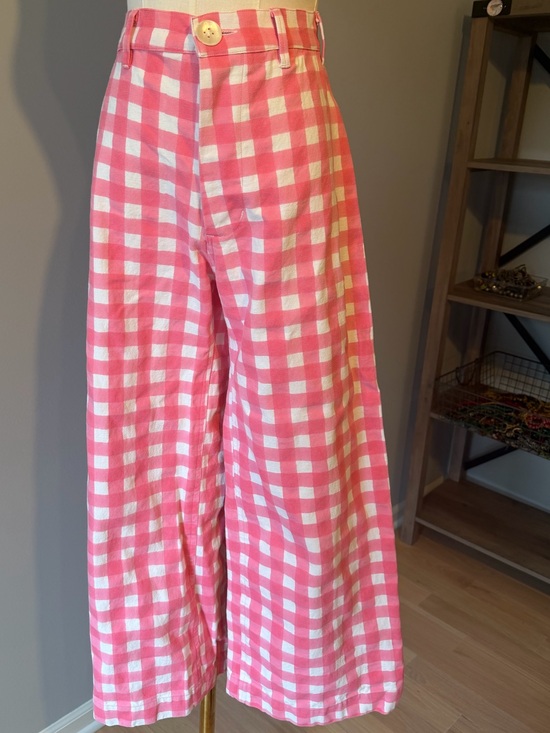 J. Crew Denim - J. Crew and ZZ BLOCKPRINTS Pink and White Gingham Wide-Leg cropped jeans